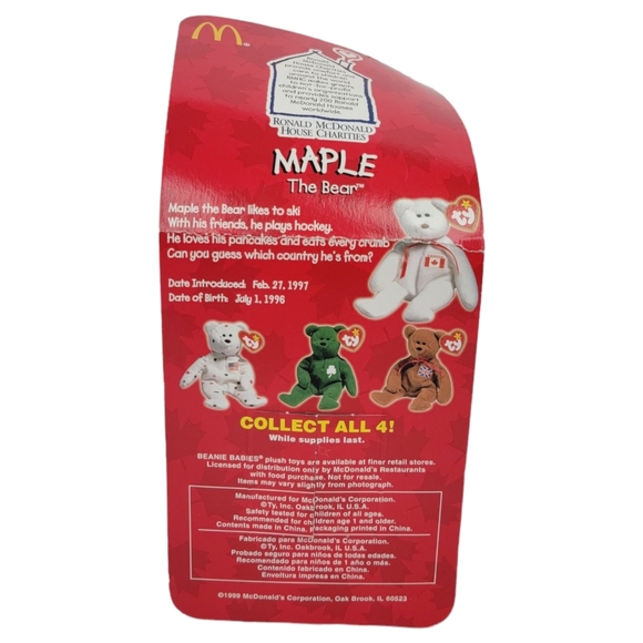 1999 McDonald’s TY Teenie Beanie MAPLE THE BEAR With Errors Rare 1999 - Picture 4 of 4